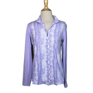 SANSOLEIL Women M Soltek UV50 Cooling Lavendar Snakeskin Quarter Zip‎ Top Active